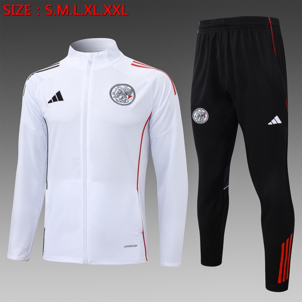 2025/26 Ajax White Jacket Training Suit Set Football Team Shirt Sports Fashion