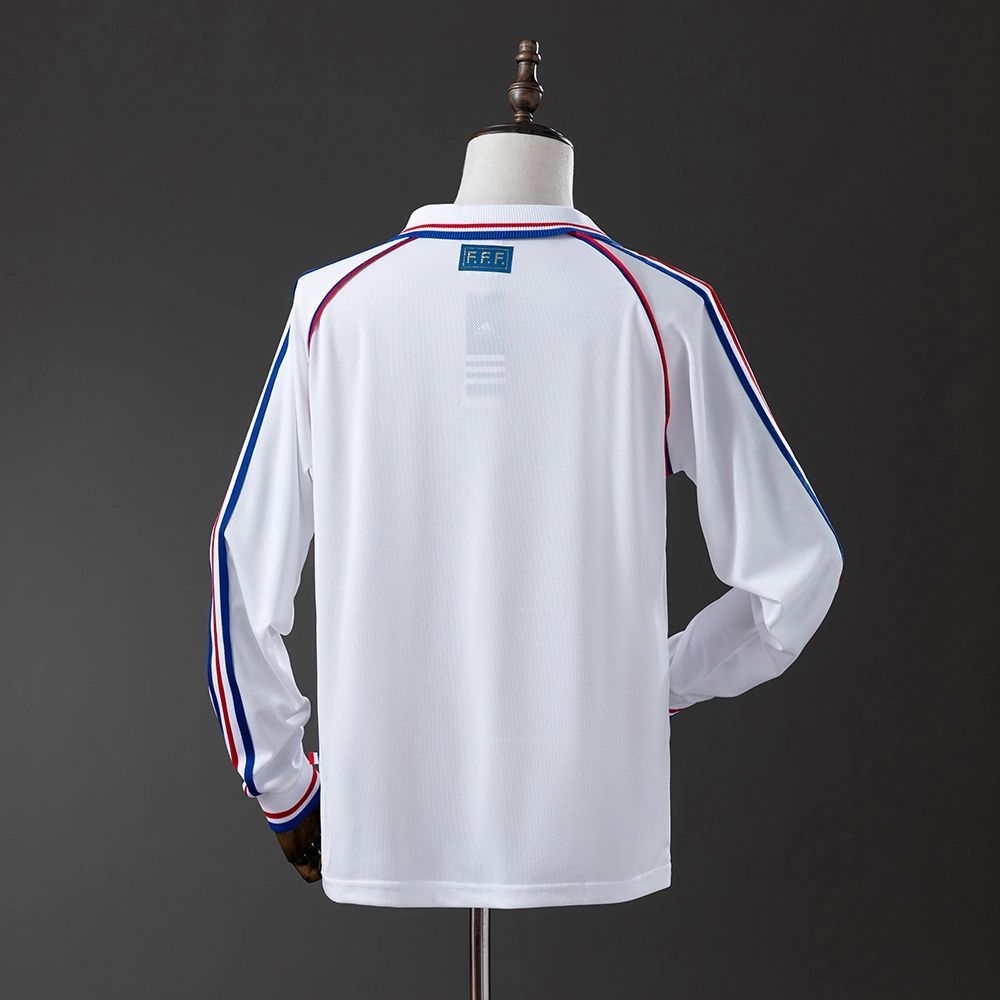 Retro France 1998 Away long sleeve jersey fan version back view with vintage FFF badge