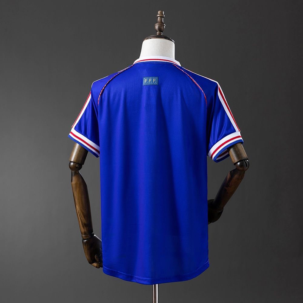 Retro France 1998 home jersey back view showing classic blue design
