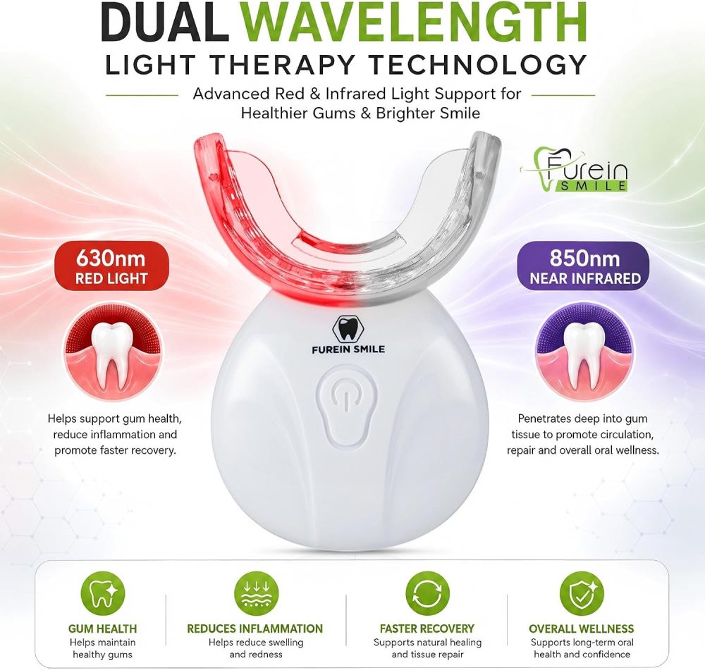 Portable Red & Near Infrared Light Therapy Device for Gum & Oral Comfort | 630nm & 850nm LED Lamp USB Cable Travel Size Home Use