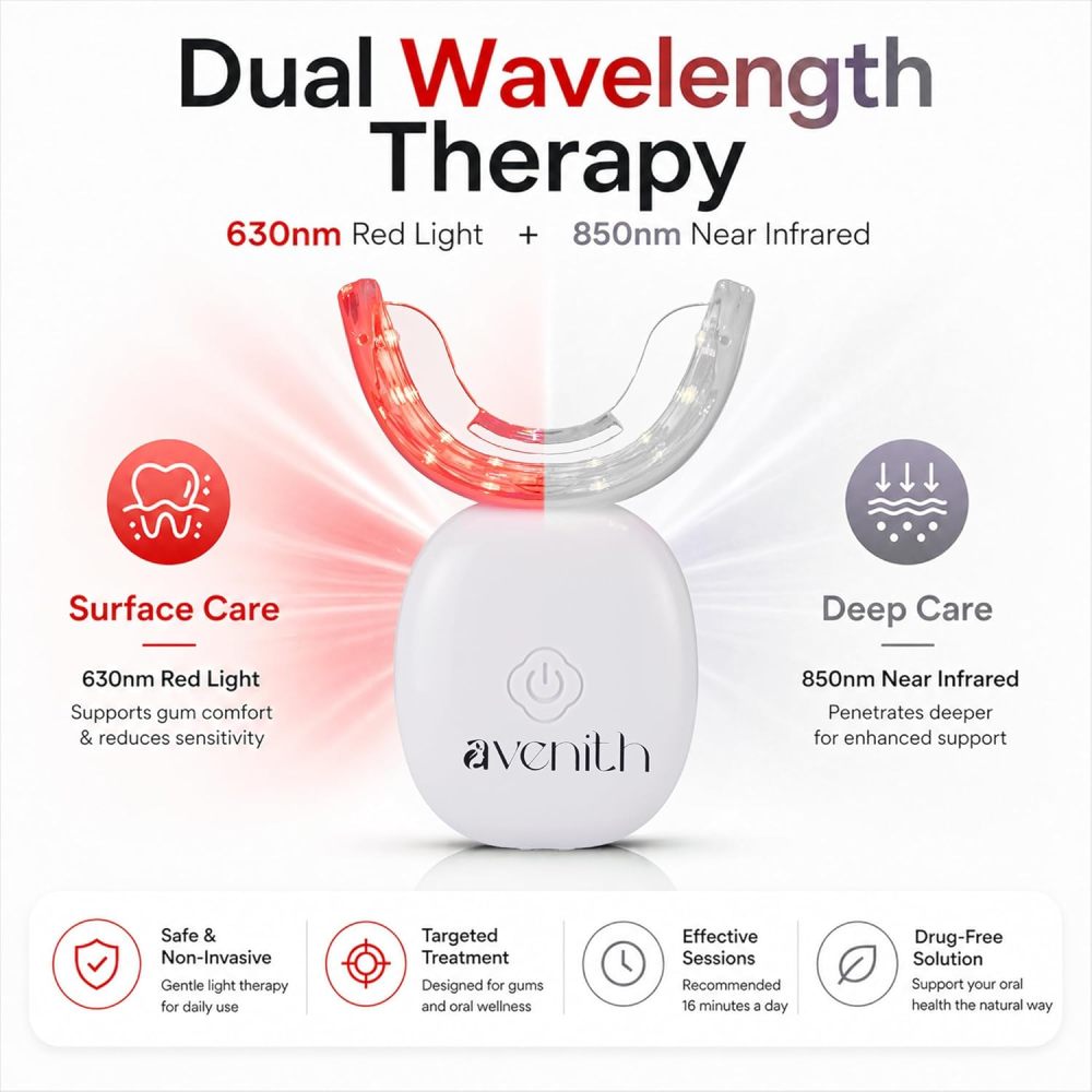 Infrared Red Light Therapy Device for Gu Powerful Portable 630nm & 850nm Near Infrared LED Light Lamp with USB Cable，Toothache Relief, Periodontal Light, Bleeding Gums, Gum Health
