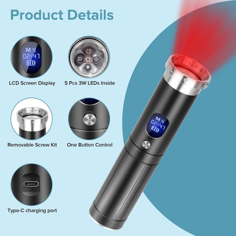 Cold Sore Red Light Therapy Infrared Light Therapy for Joints, Muscle and Nerve Pain, with Detachable Function, for Any Part of The Body (Black with LCD Display)