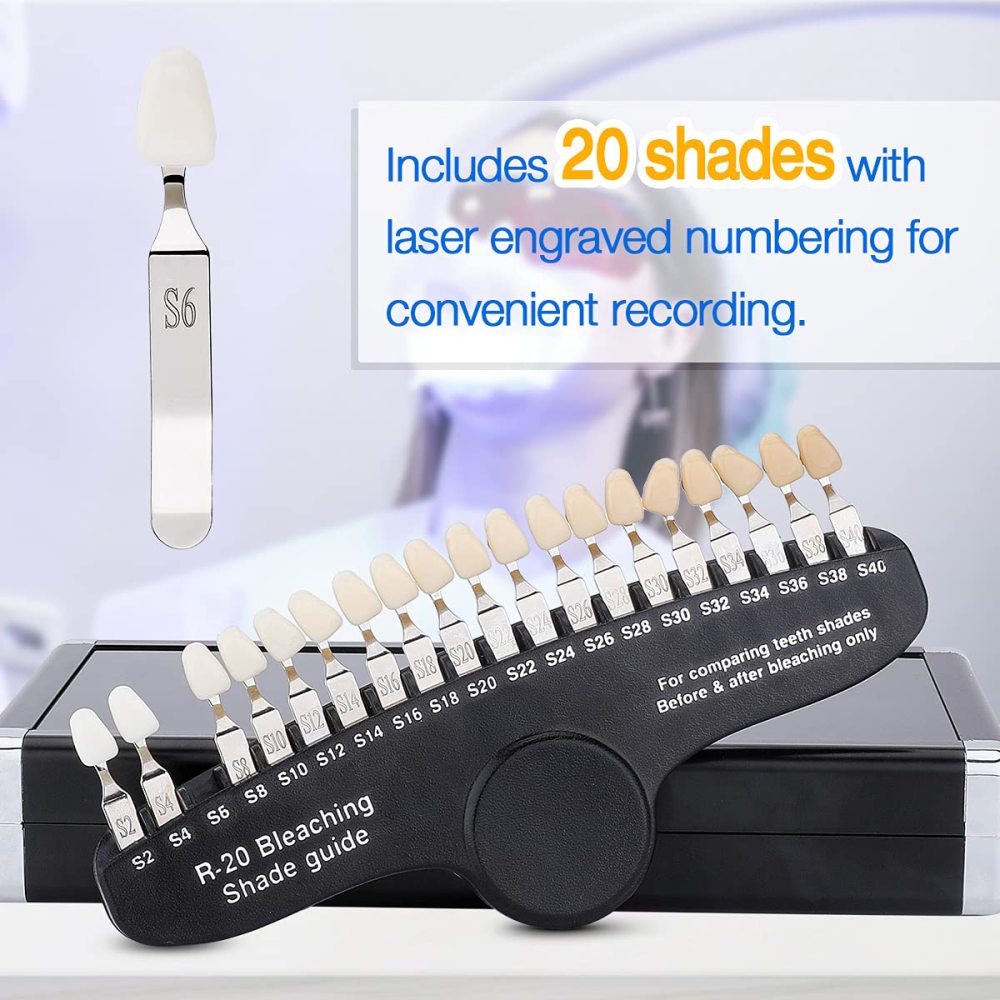 Dental Teeth Shade Guide, Professional Porcelain 3D R-20 Tooth Whitening Shade Chart with 20 Colors
