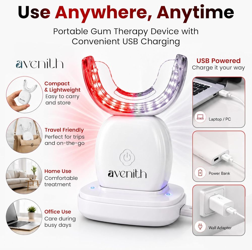 Infrared Red Light Therapy Device for Gu Powerful Portable 630nm & 850nm Near Infrared LED Light Lamp with USB Cable，Toothache Relief, Periodontal Light, Bleeding Gums, Gum Health
