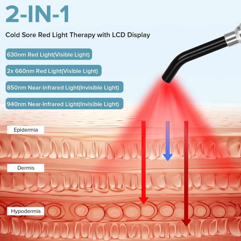 Cold Sore Red Light Therapy Infrared Light Therapy for Joints, Muscle and Nerve Pain, with Detachable Function, for Any Part of The Body (Black with LCD Display)