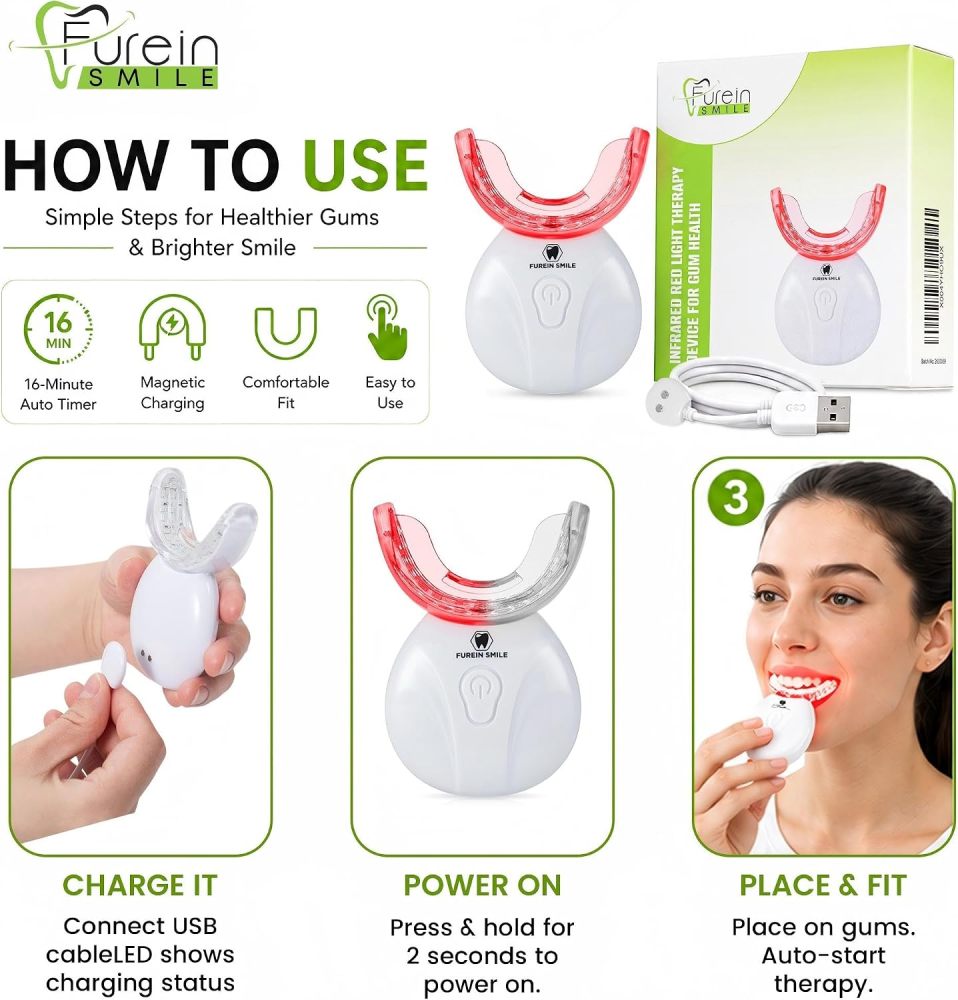 Portable Red & Near Infrared Light Therapy Device for Gum & Oral Comfort | 630nm & 850nm LED Lamp USB Cable Travel Size Home Use