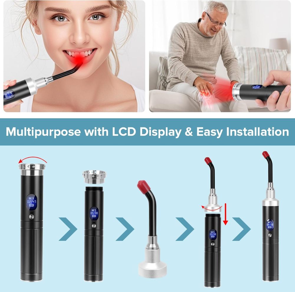 Cold Sore Red Light Therapy Infrared Light Therapy for Joints, Muscle and Nerve Pain, with Detachable Function, for Any Part of The Body (Black with LCD Display)