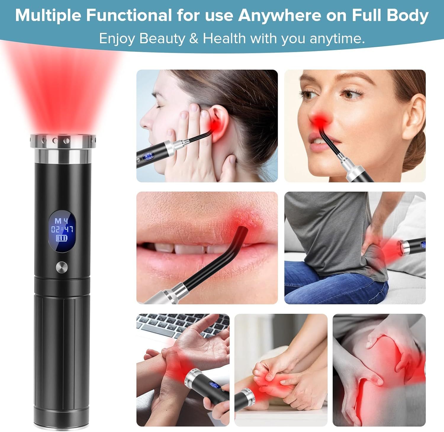 Cold Sore Red Light Therapy Infrared Light Therapy for Joints, Muscle and Nerve Pain, with Detachable Function, for Any Part of The Body (Black with LCD Display)
