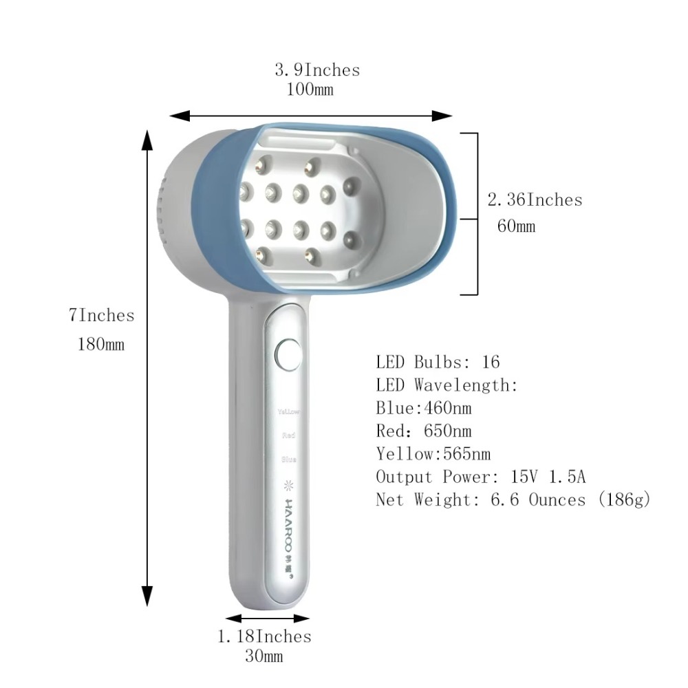 Handheld Teeth Whitening Device 16 LED 3 Color Light Cheilitis Therapy Fade Dark Lips 460nm 650nm 565nm 4 Modes
