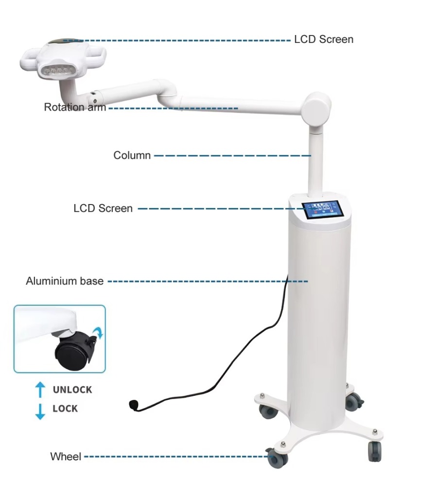 80W Rotation Arm Cold Blue Light  Laser LED Lamp Dental Teeth Whitening Light Machine With Wheels