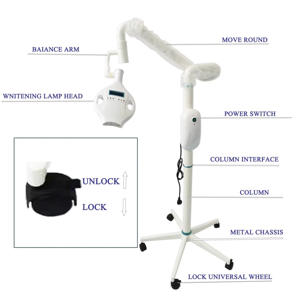 40W Teeth Whitening Light 460-490nm Blue Light Dental Bleaching System with Wheels for Clinic Beauty Center