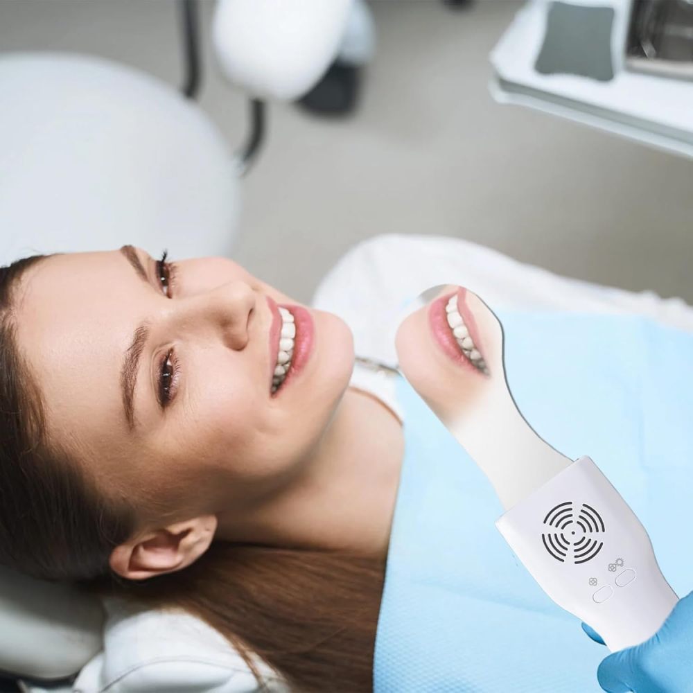 Fog-Free Dental Occlusal Photographic Mirror Device with 4 Rhodium Intraoral Reflective Mirrors for Dentistry, Anti-Fog Fan and LED Lighting Handle with Plated Glass Reflectors Oral Inspection Kit