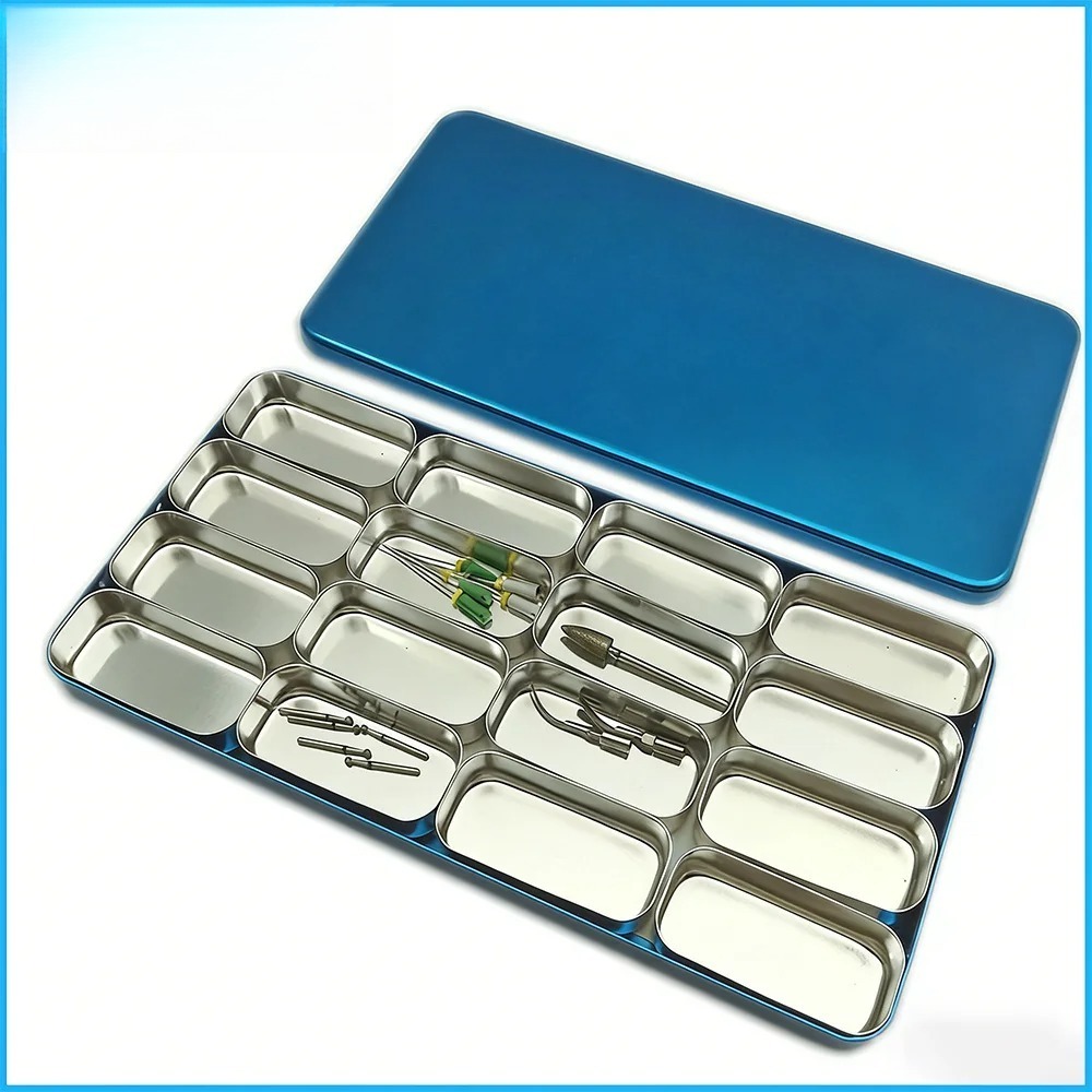 Dental Instruments Tray Disinfection Box 16 Slots Autoclavable Dentistry High Speed Diamond Bur Tools Endo File Storage