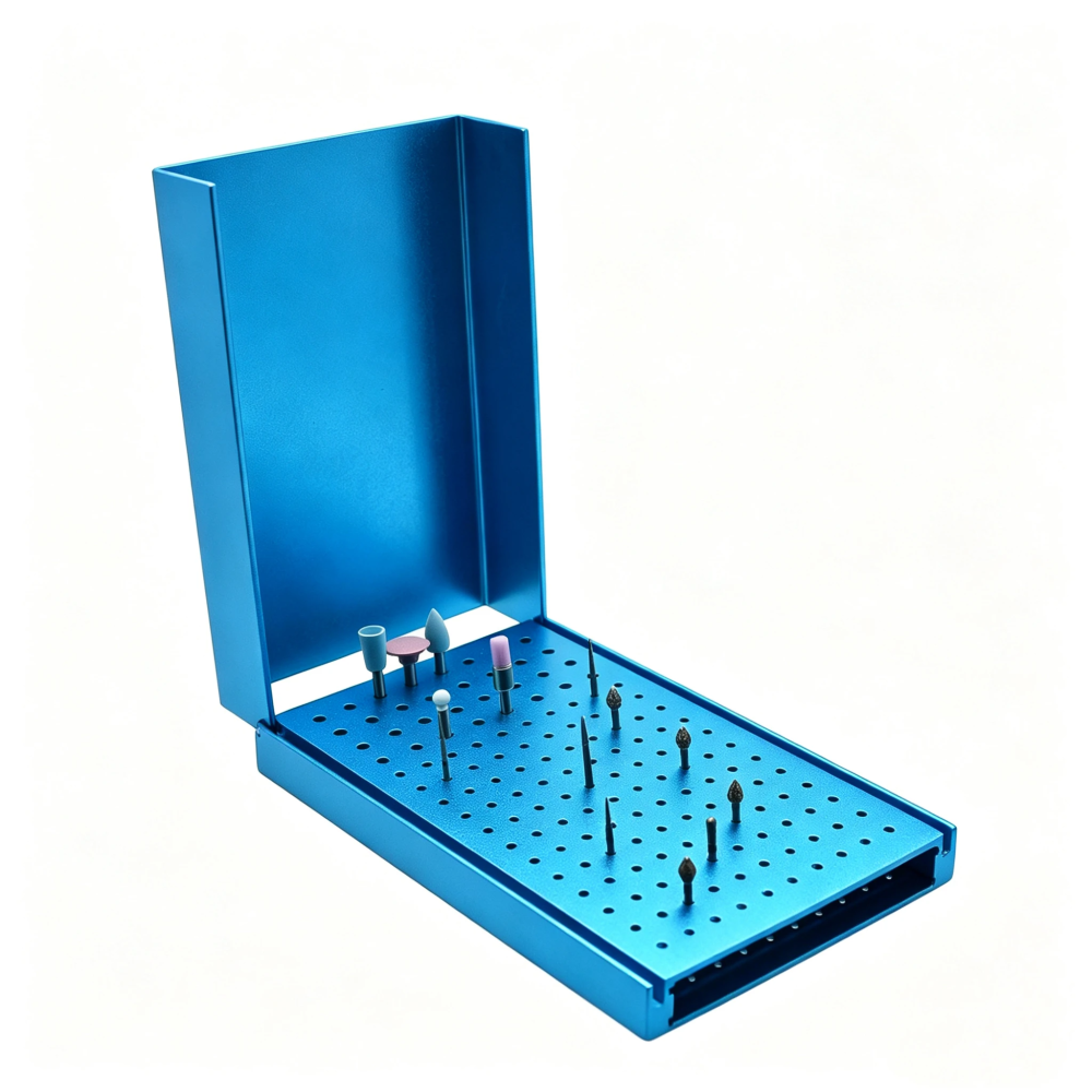 2pcs /set blue silver color Dental 152 Points Bur Holder Disinfection Case Cleaning Stand Autoclave Sterilizer For High/Low Speed Dental Burs