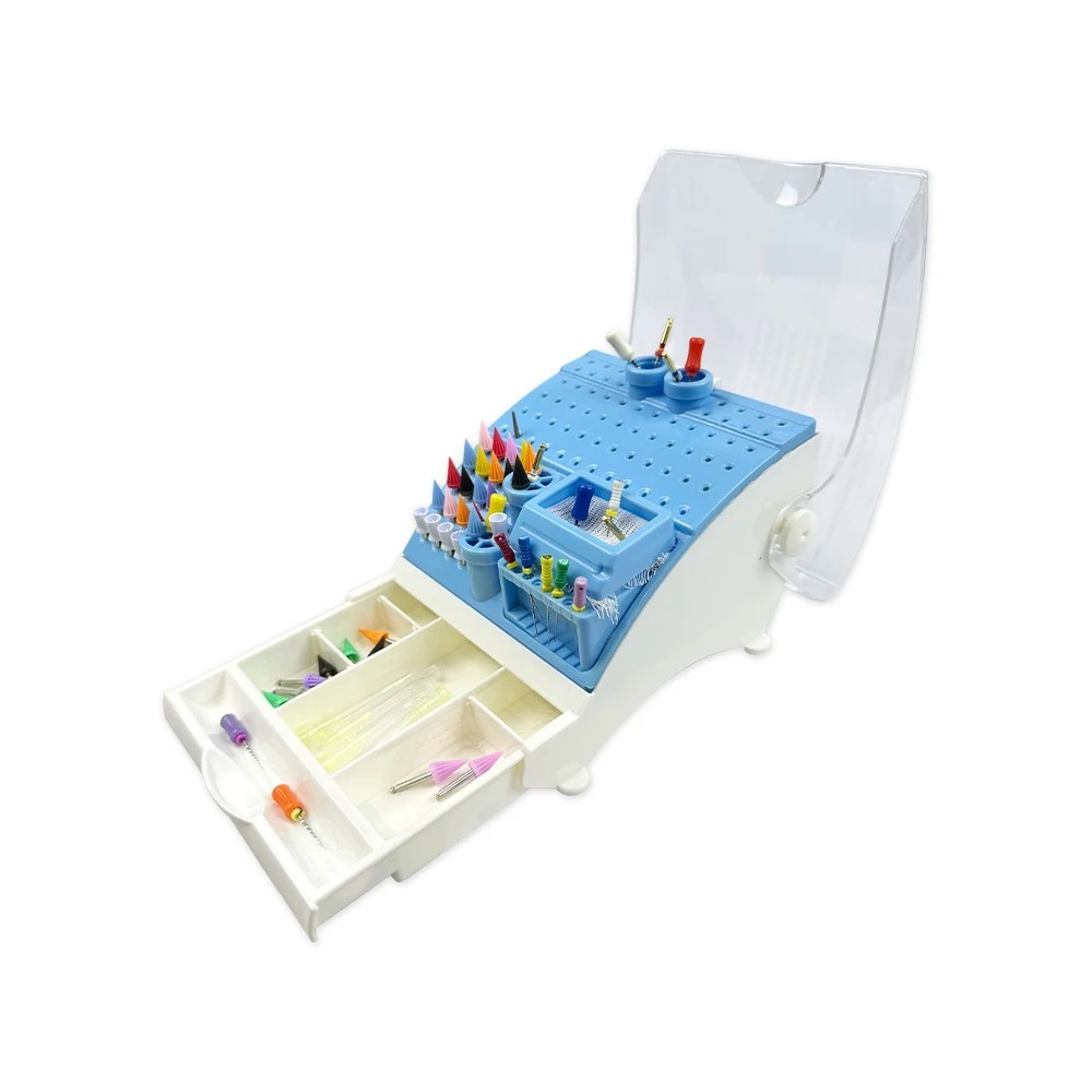 Multifunctional Dental Burs Drill Disinfection Holder Plastic Drill Bit Burs Organizer With Drawer Container Dentistry Storage