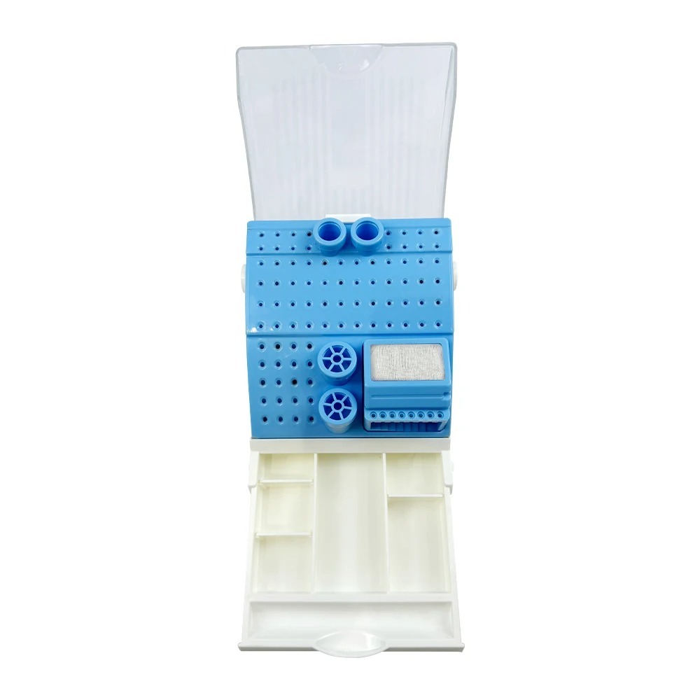 Multifunctional Dental Burs Drill Disinfection Holder Plastic Drill Bit Burs Organizer With Drawer Container Dentistry Storage