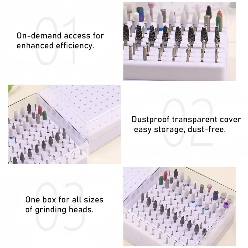100-Bit Portable Storage Case for Nail Drill Bits Designed for Storing and Organizing Nail Drill Bits Features A Dust-proof Base