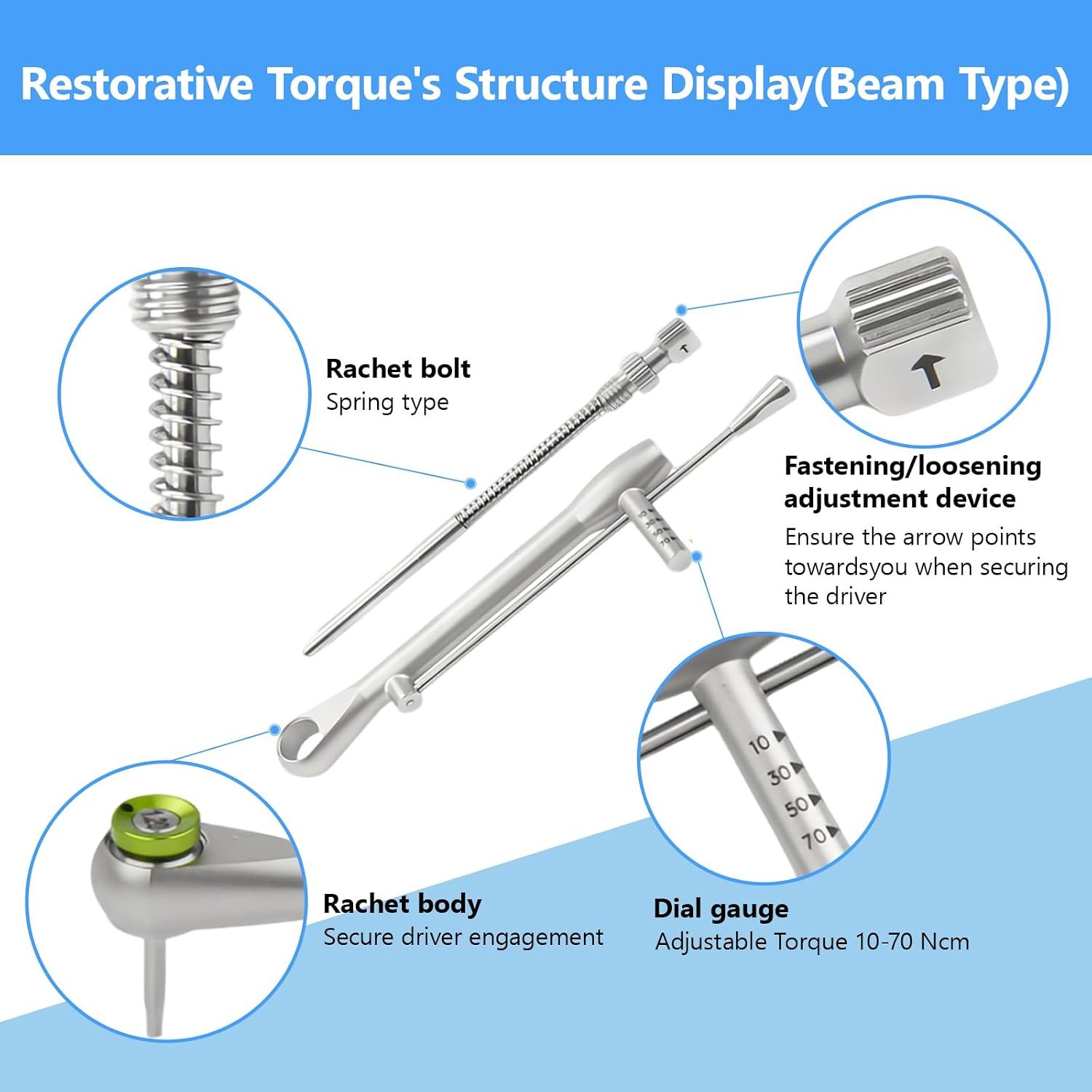 16 Pcs Dental Implant Torque Wrench Universal Kit 10-70Ncm Square Style