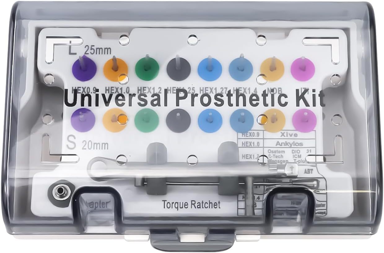 Universal Prosthetic Kit Wrench Kit 10-70N Torque Ratchet Drivers Implant Repair Tools, Transparent Black, Koultona-HYG-DH163