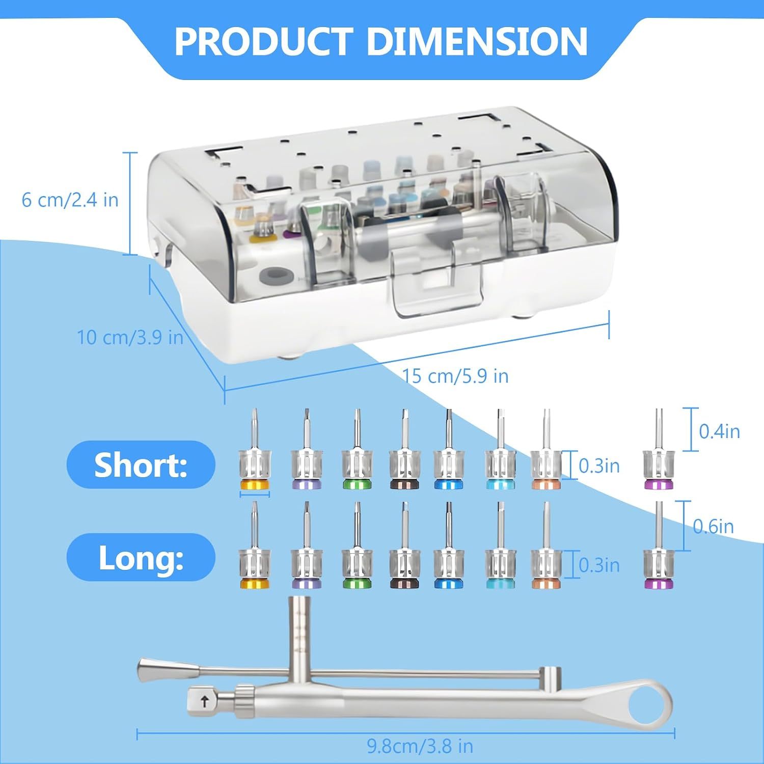 16 Pcs Dental Implant Torque Wrench Universal Kit 10-70Ncm Square Style