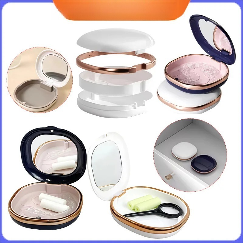2Pcs Portable Brace Soaking Case with Mirror, Retainer and Denture Storage Case with Clasp, Orthodontic Retainer Storage Box
