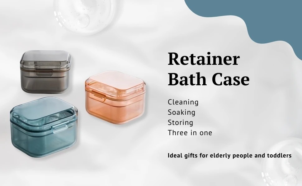 2PCSDenture Bath Case Leak-Proof Retainer Case Soaking Denture Box for Braces Mouth Guard Invisalign Retainer Holder Cleaner Cup