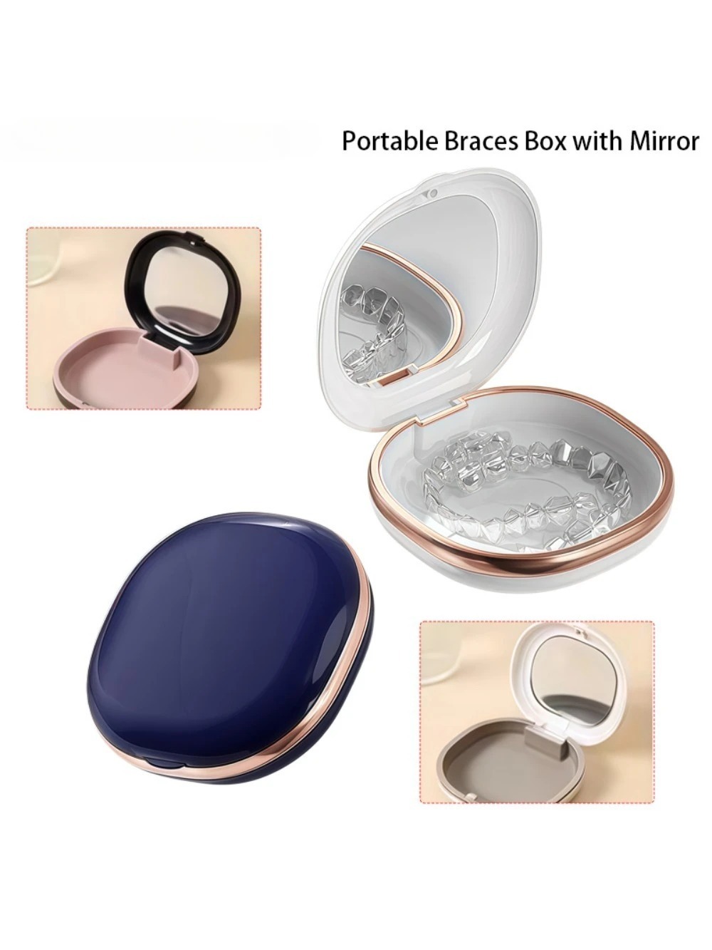 2Pcs Portable Brace Soaking Case with Mirror, Retainer and Denture Storage Case with Clasp, Orthodontic Retainer Storage Box