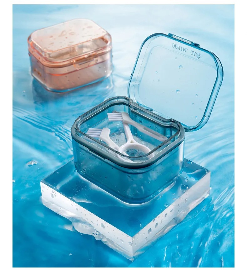 2PCSDenture Bath Case Leak-Proof Retainer Case Soaking Denture Box for Braces Mouth Guard Invisalign Retainer Holder Cleaner Cup