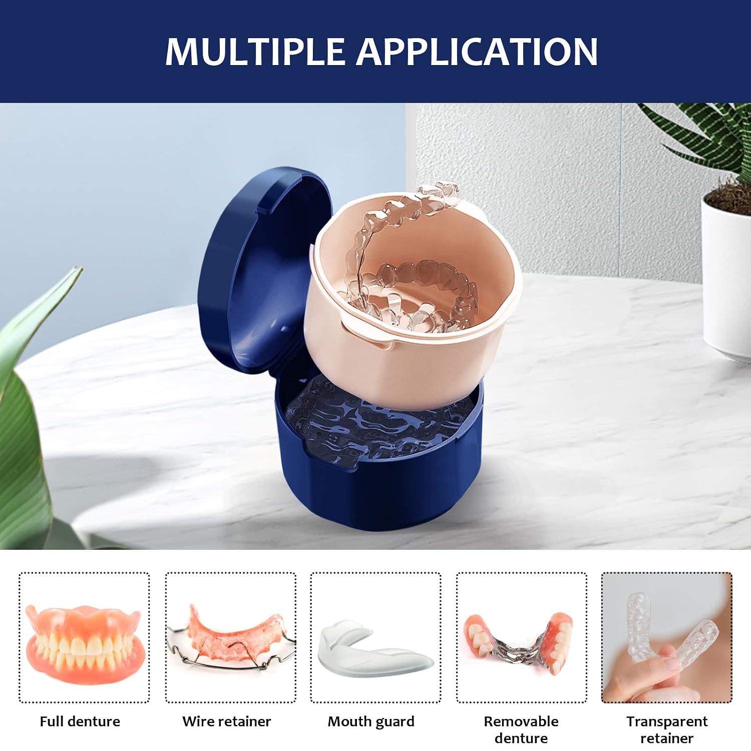 2PCS Denture Cup, Denture Bath, Denture Cups for Soaking Dentures, Denture Case with Lid, Denture Bath with Rinsing Basket, Easy to Carry and Clean Retainer Case Denture Cleaning kit