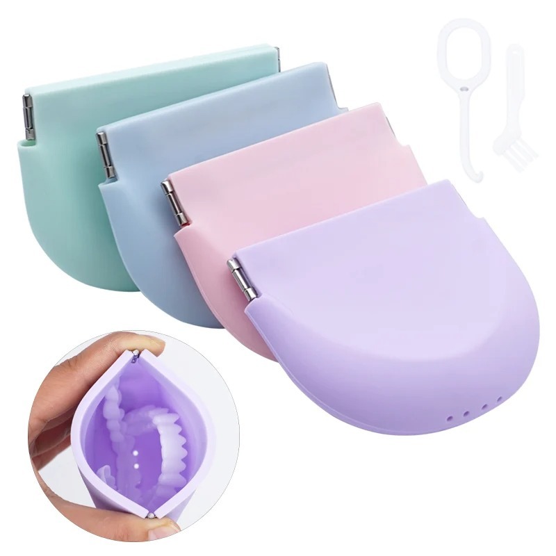 2PCS Dentistry Silicone Denture Case Mouth Guard Orthodontic Container Storage Invisible Braces Storage Clean Box Oral Care Hygiene