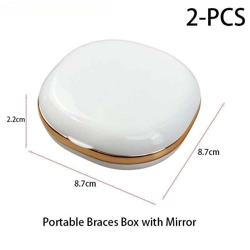 2Pcs Portable Brace Soaking Case with Mirror, Retainer and Denture Storage Case with Clasp, Orthodontic Retainer Storage Box