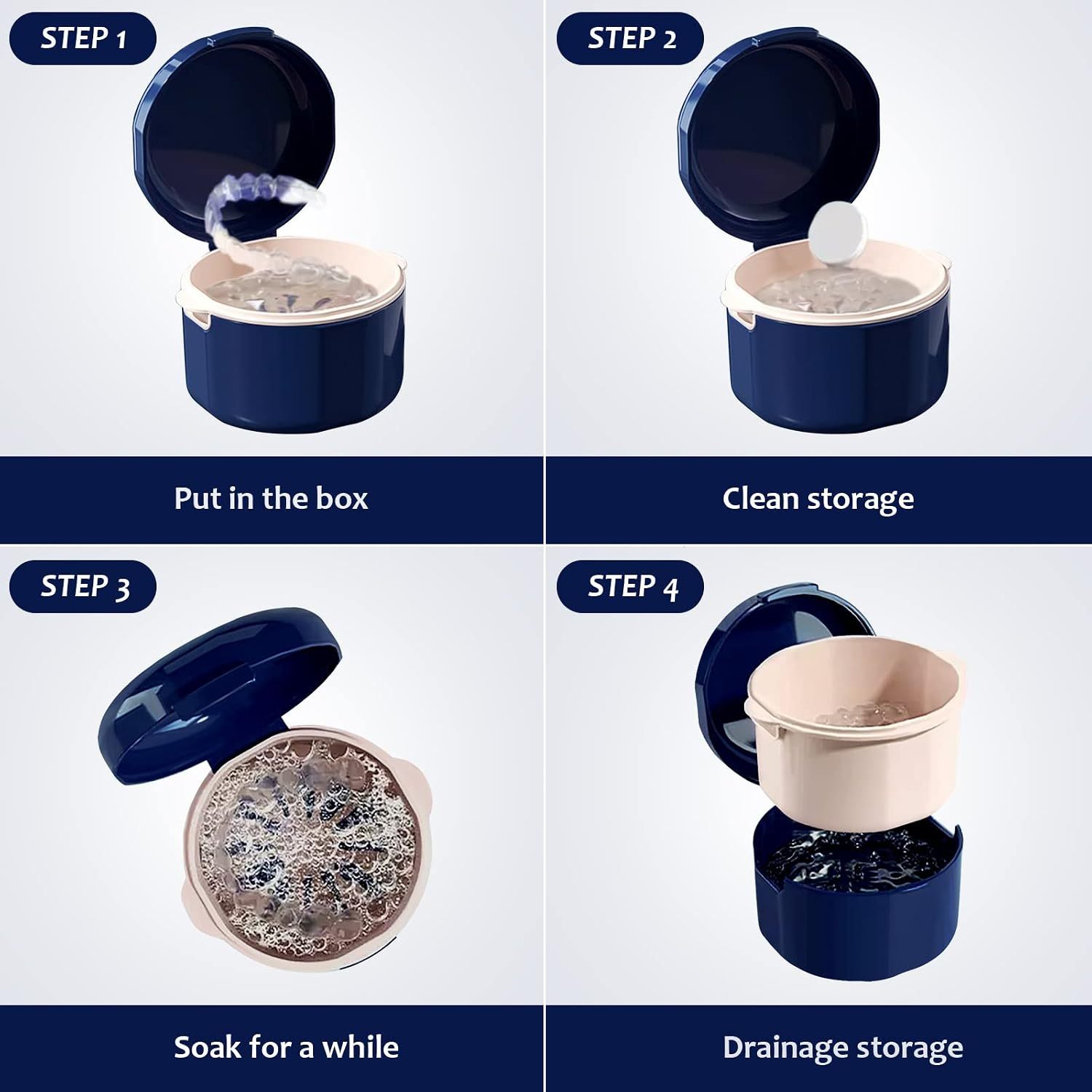 2PCS Denture Cup, Denture Bath, Denture Cups for Soaking Dentures, Denture Case with Lid, Denture Bath with Rinsing Basket, Easy to Carry and Clean Retainer Case Denture Cleaning kit