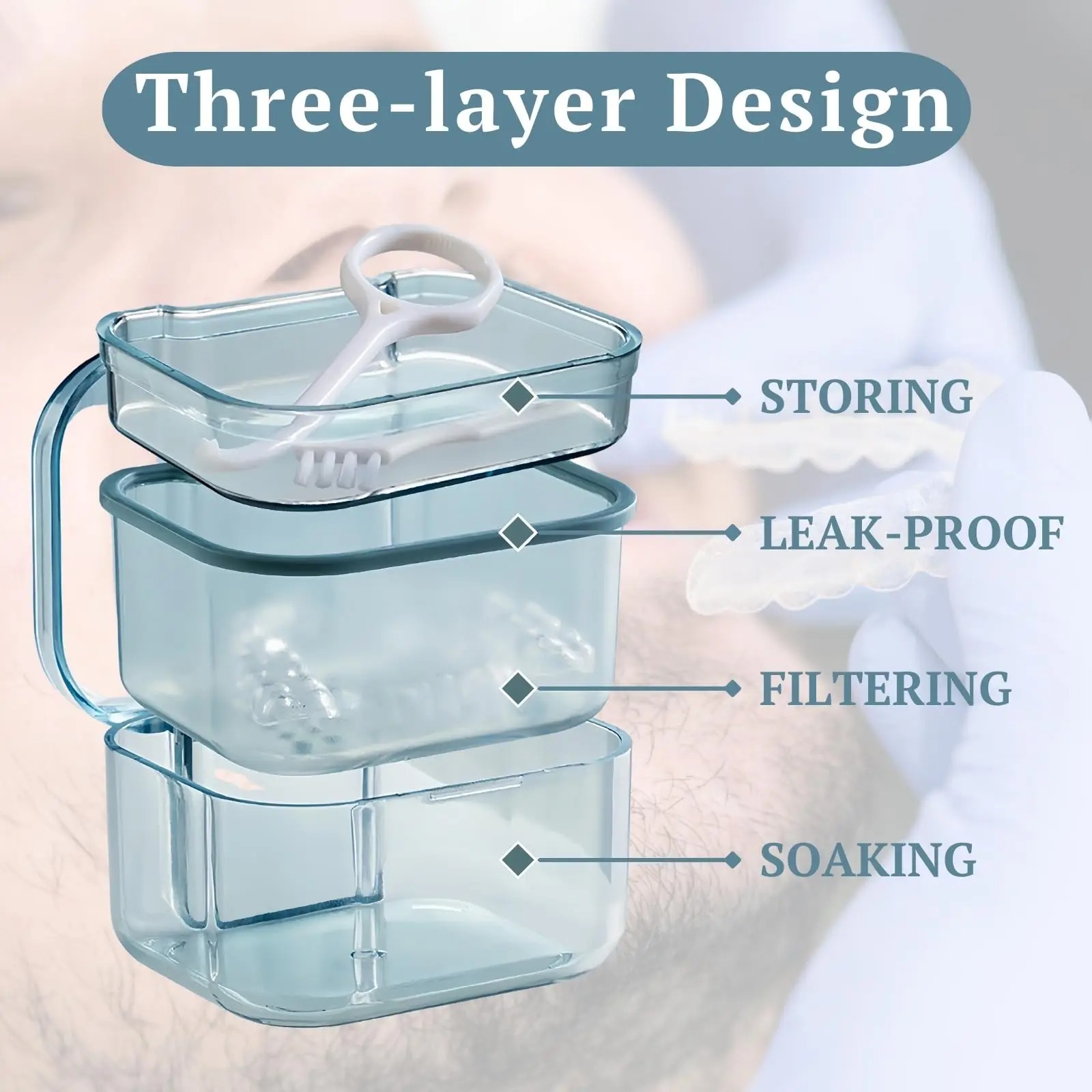 2PCSDenture Bath Case Leak-Proof Retainer Case Soaking Denture Box for Braces Mouth Guard Invisalign Retainer Holder Cleaner Cup