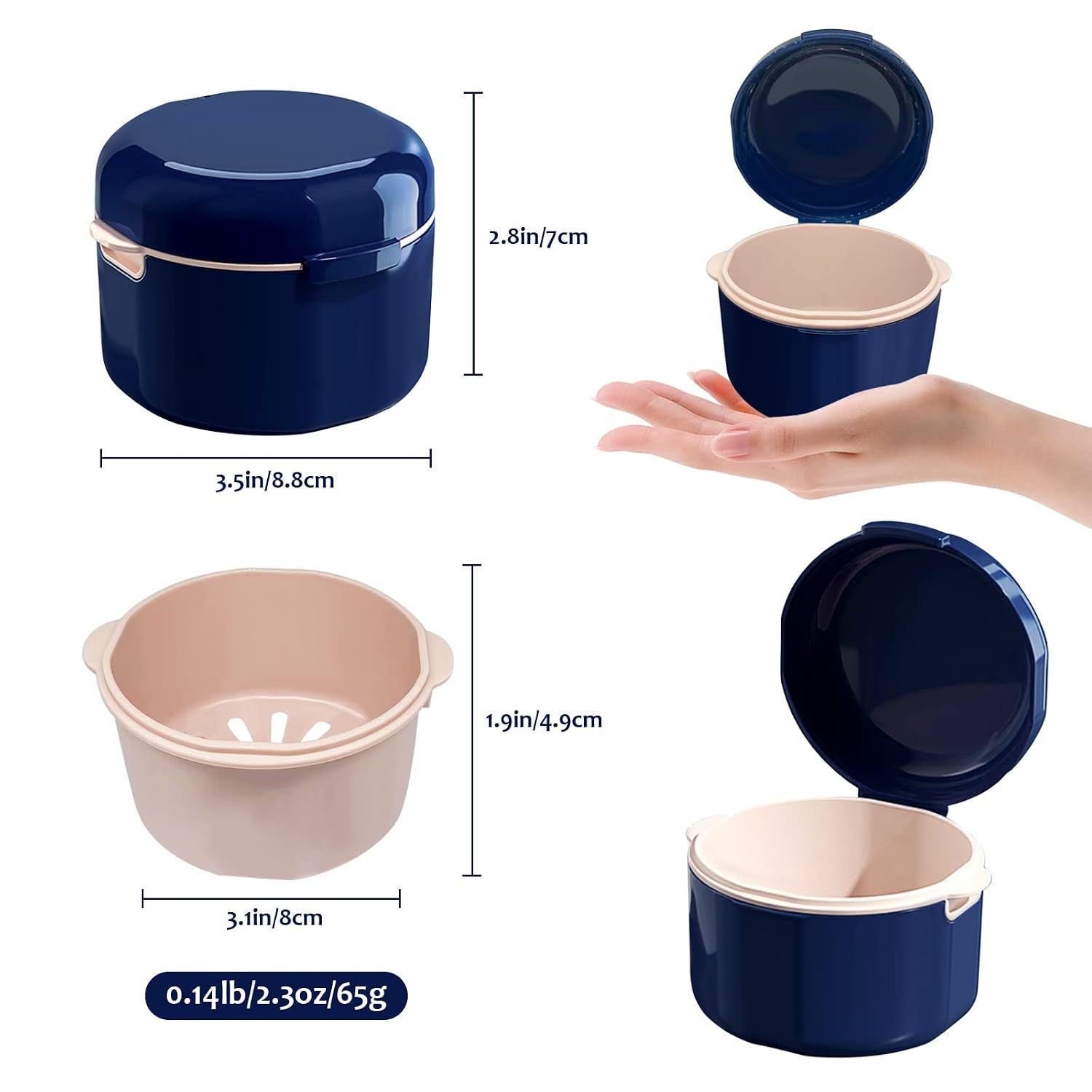 2PCS Denture Cup, Denture Bath, Denture Cups for Soaking Dentures, Denture Case with Lid, Denture Bath with Rinsing Basket, Easy to Carry and Clean Retainer Case Denture Cleaning kit