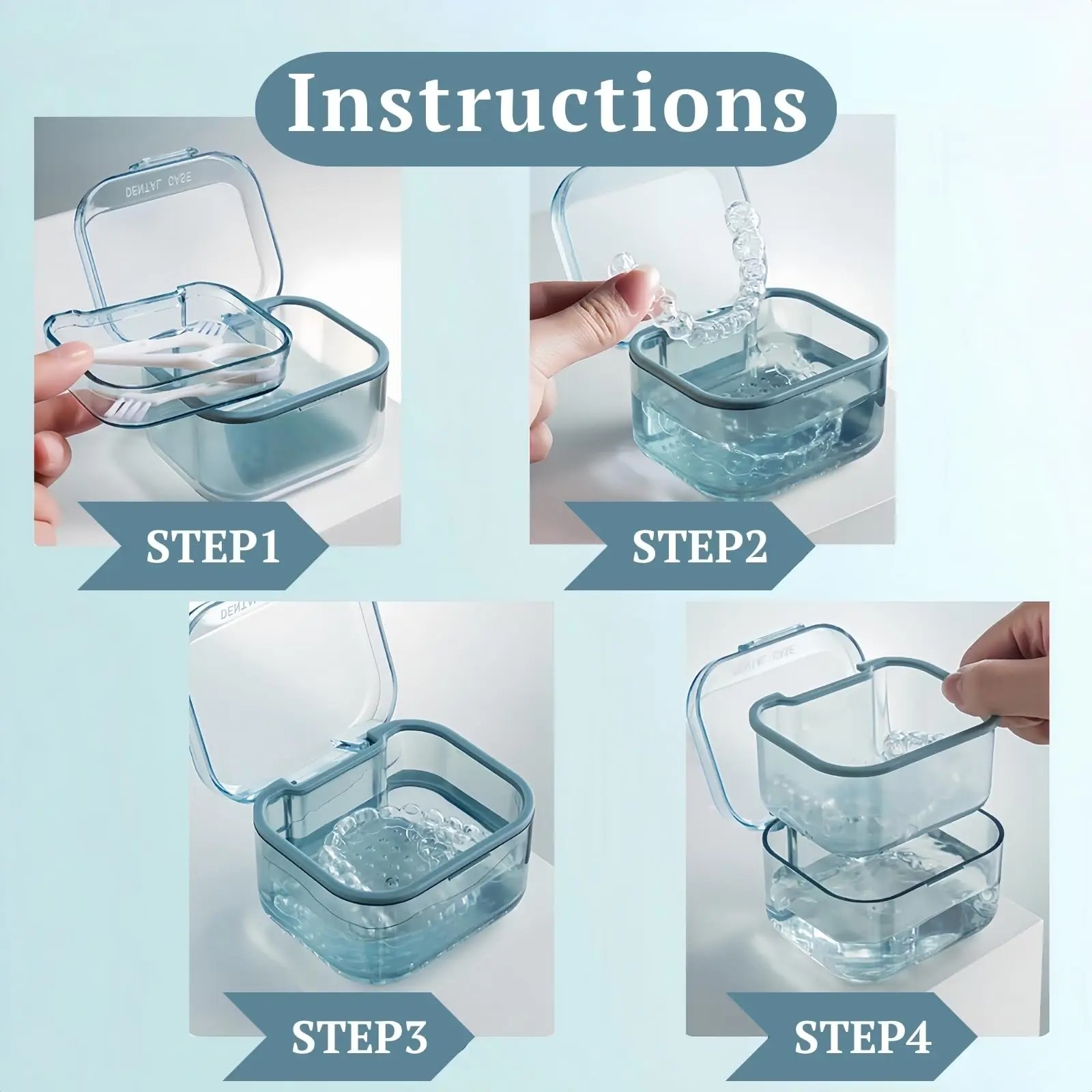 2PCSDenture Bath Case Leak-Proof Retainer Case Soaking Denture Box for Braces Mouth Guard Invisalign Retainer Holder Cleaner Cup