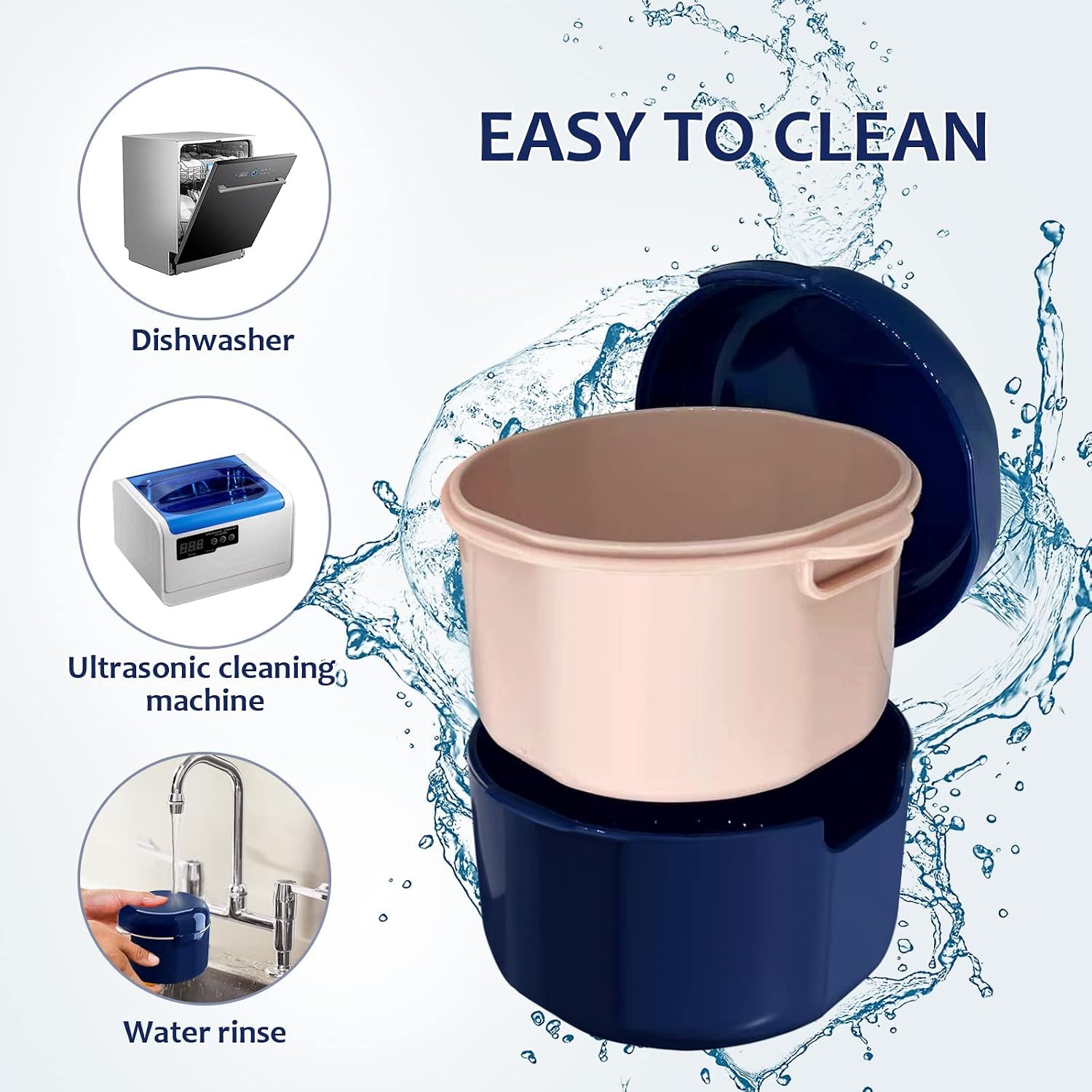 2PCS Denture Cup, Denture Bath, Denture Cups for Soaking Dentures, Denture Case with Lid, Denture Bath with Rinsing Basket, Easy to Carry and Clean Retainer Case Denture Cleaning kit