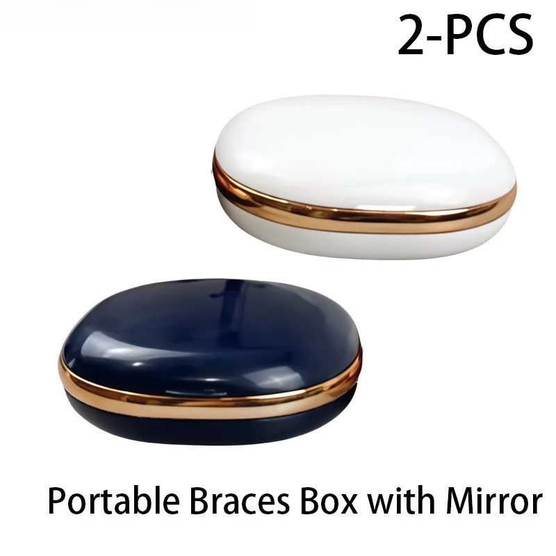 2Pcs Portable Brace Soaking Case with Mirror, Retainer and Denture Storage Case with Clasp, Orthodontic Retainer Storage Box
