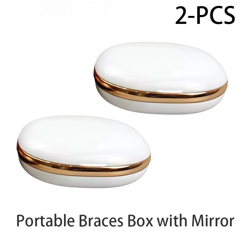 2Pcs Portable Brace Soaking Case with Mirror, Retainer and Denture Storage Case with Clasp, Orthodontic Retainer Storage Box