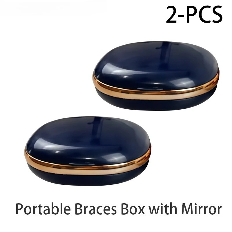 2Pcs Portable Brace Soaking Case with Mirror, Retainer and Denture Storage Case with Clasp, Orthodontic Retainer Storage Box