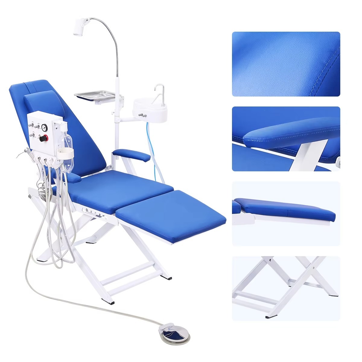 Dent Luxury Type Folding Dental Chair Complete Set Adjustable Backrest With Led Lamp Light,Portable Turbine Unit