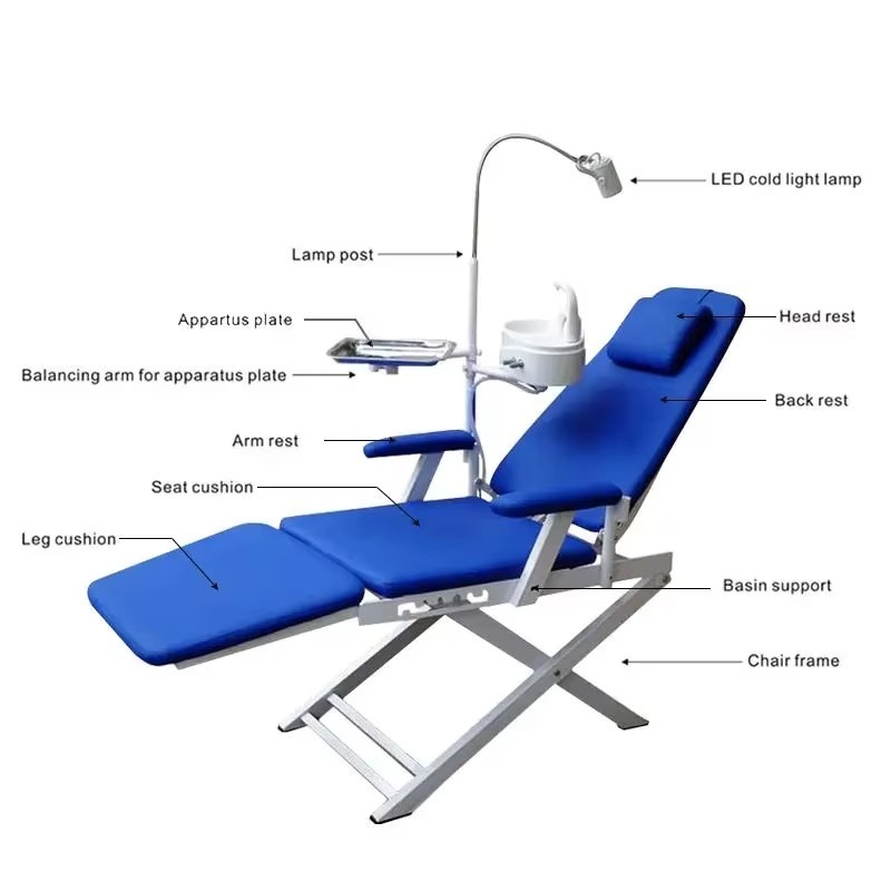 Dent Luxury Type Folding Dental Chair Complete Set Adjustable Backrest With Led Lamp Light,Portable Turbine Unit