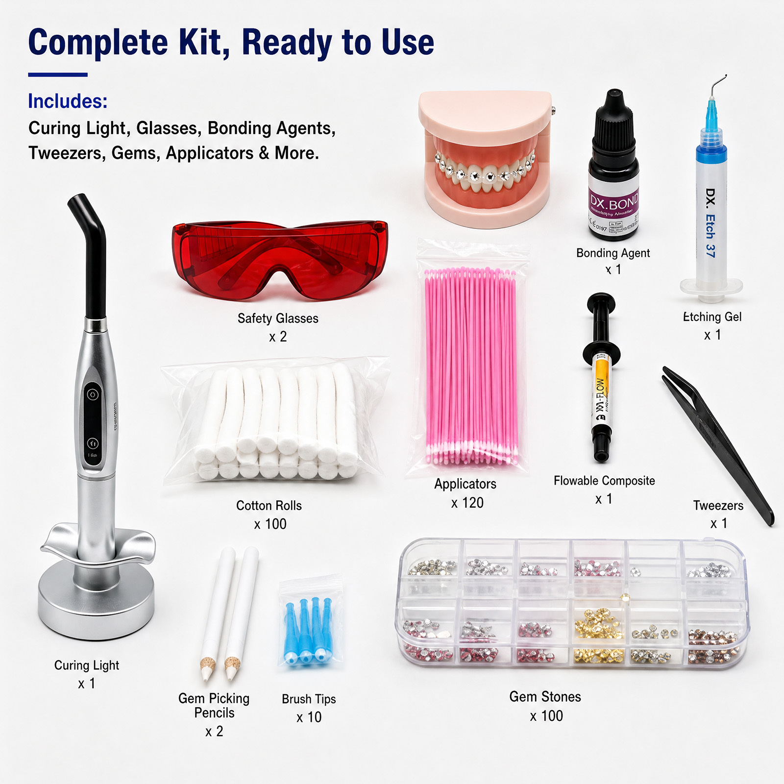 High Quality Tooth Gem Kit Professional with Curling Light