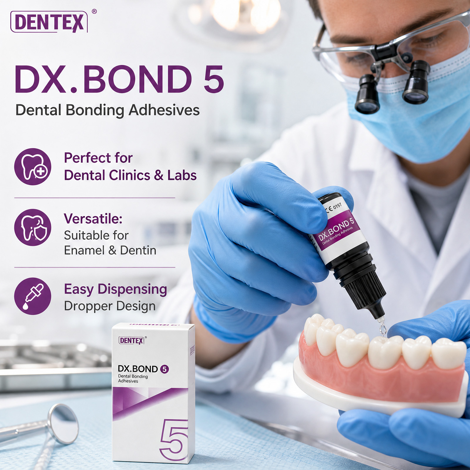DX.BOND V Dental Adhesive, Bonding Agent for Composite, Porcelain, Metal and Other Restorations