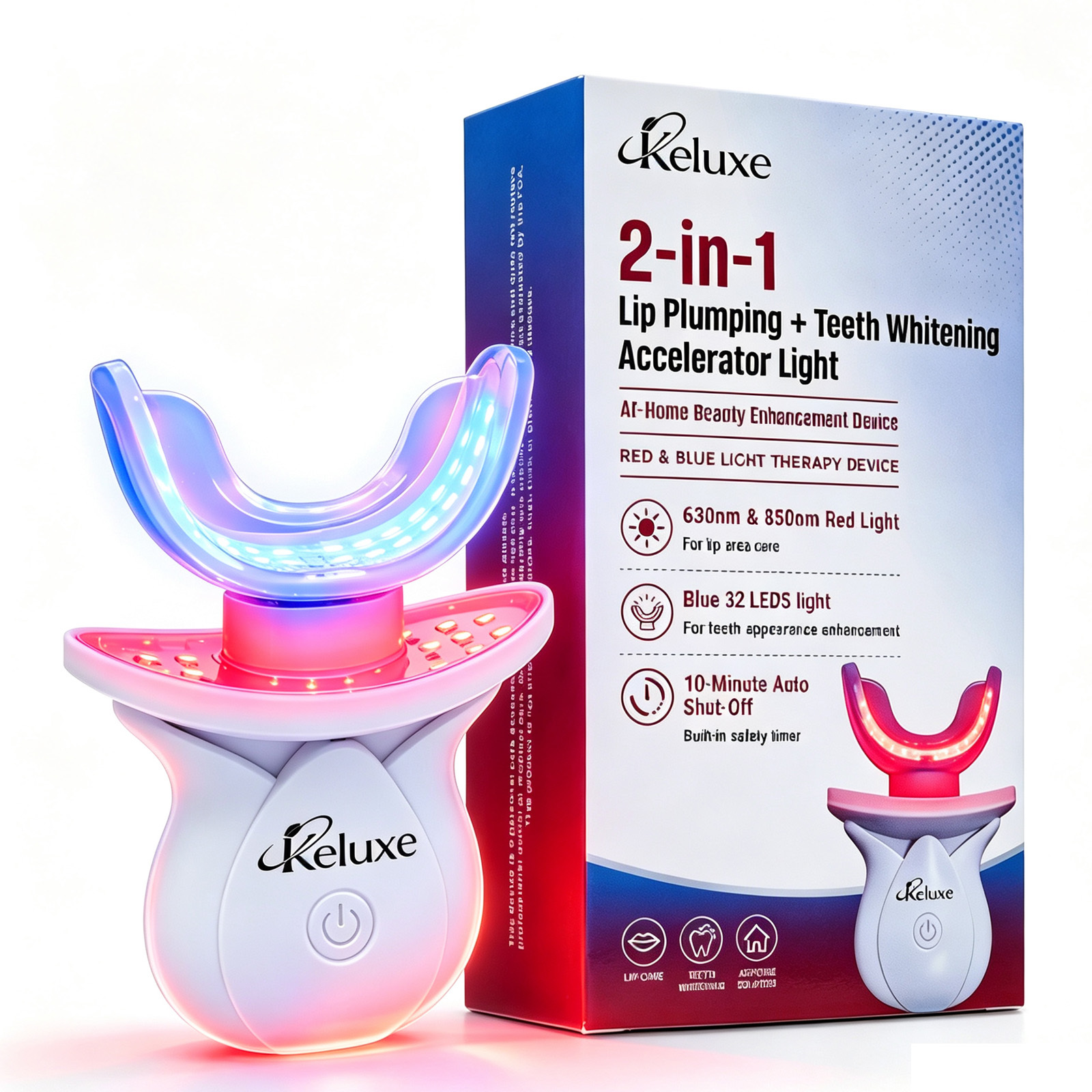 Red Light Therapy Lip Plumping Device(650 &850nm) | 2-in-1Red Light Therapy Lip Plumper,Anti-Aging, Wrinkle Reduction | Fuller, 32LED Teeth Whitening Accelerator Light, Home use