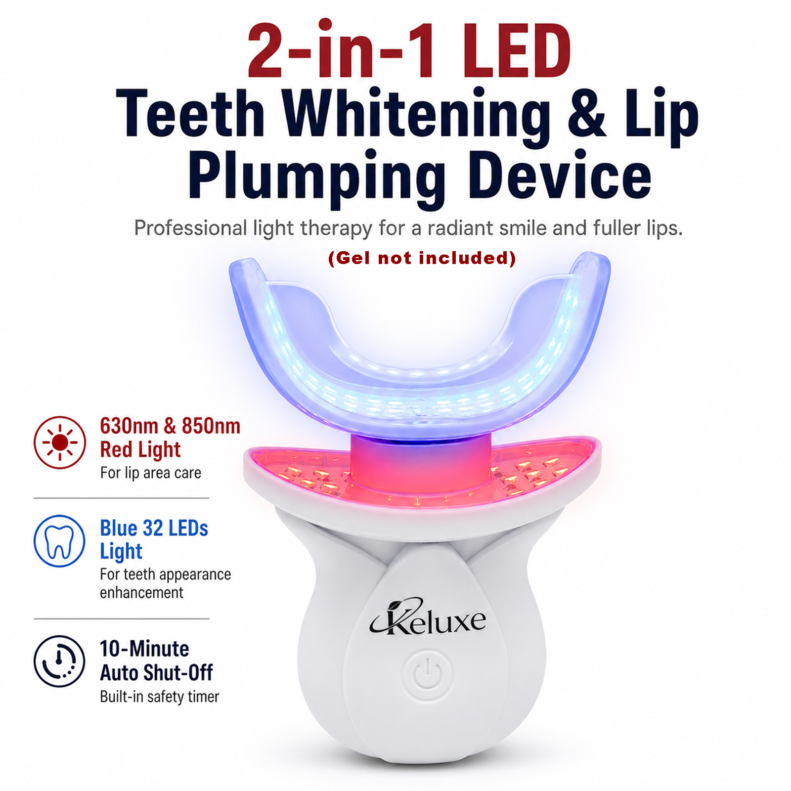 Red Light Therapy Lip Plumping Device(650 &850nm) | 2-in-1Red Light Therapy Lip Plumper,Anti-Aging, Wrinkle Reduction | Fuller, 32LED Teeth Whitening Accelerator Light, Home use