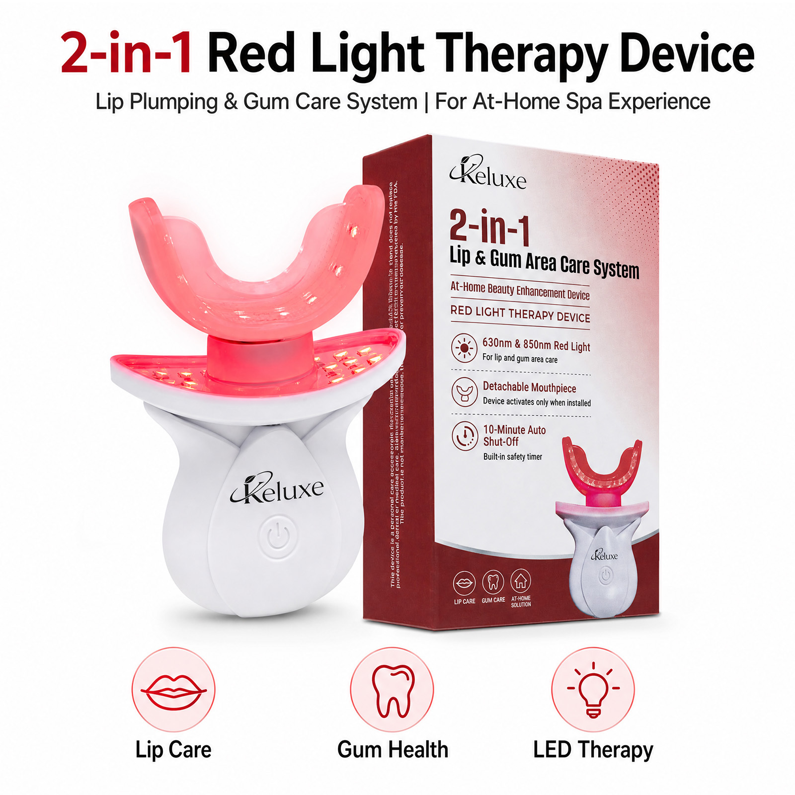 Red Light Therapy Lip for Lips &Teeth Gums 630& 850nm Near Infrared red Light Lip Plumper,Anti-Aging, Wrinkle Reduction | Fuller,More Vibrant Lips,Toothache Relief, Bleeding Gums, Gum Health