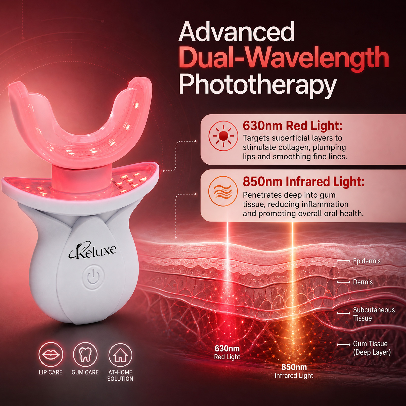 Red Light Therapy Lip for Lips &Teeth Gums 630& 850nm Near Infrared red Light Lip Plumper,Anti-Aging, Wrinkle Reduction | Fuller,More Vibrant Lips,Toothache Relief, Bleeding Gums, Gum Health