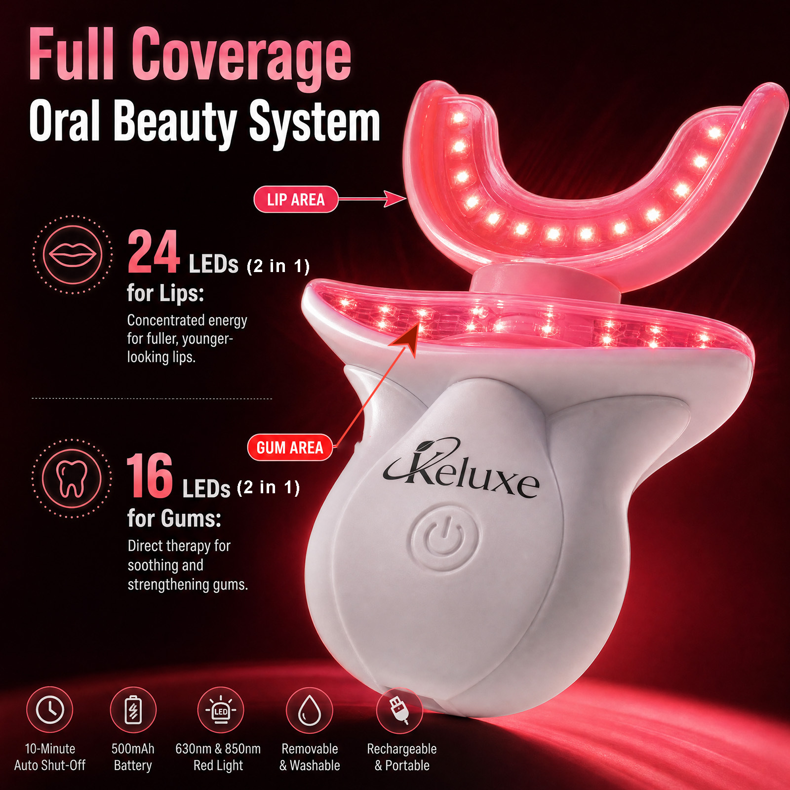 Red Light Therapy Lip for Lips &Teeth Gums 630& 850nm Near Infrared red Light Lip Plumper,Anti-Aging, Wrinkle Reduction | Fuller,More Vibrant Lips,Toothache Relief, Bleeding Gums, Gum Health