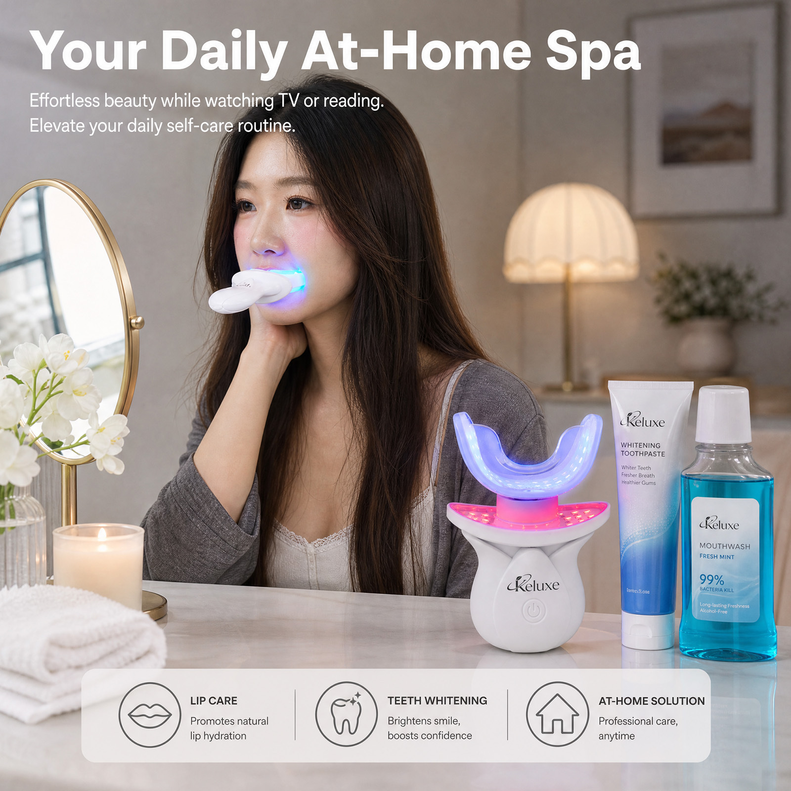 Red Light Therapy Lip Plumping Device(650 &850nm) | 2-in-1Red Light Therapy Lip Plumper,Anti-Aging, Wrinkle Reduction | Fuller, 32LED Teeth Whitening Accelerator Light, Home use