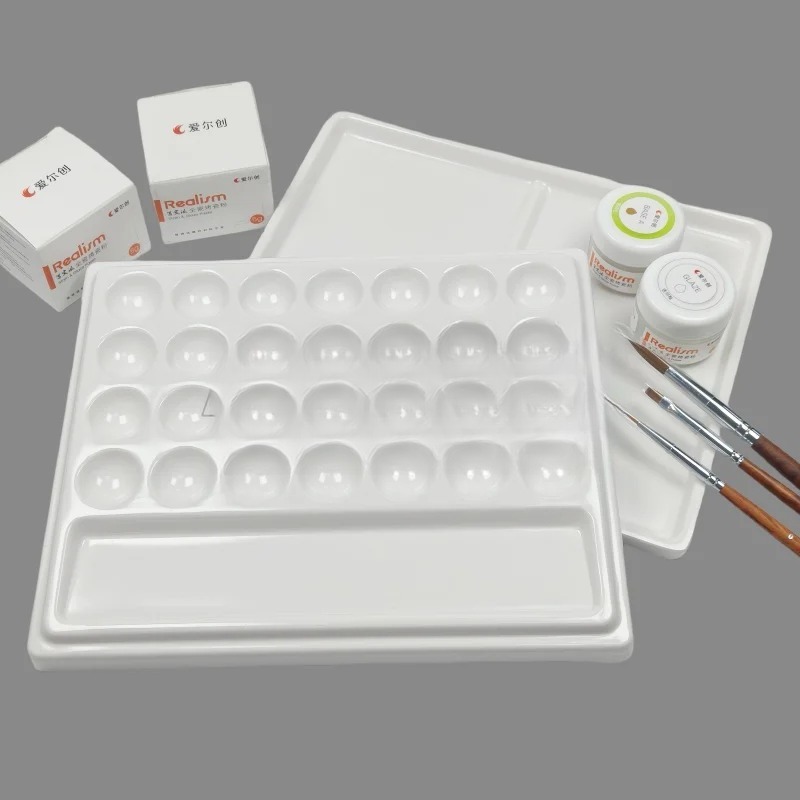 28 Slot Imitation Ceramic Palette Dental Lab Equipment Porcelain Mixing Watering Moisturizing Plate Porcelain Brush Pen